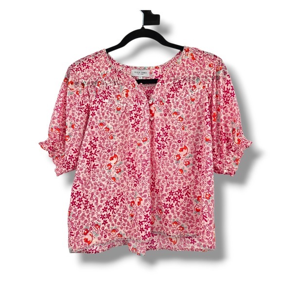 Olivia + Joy Tops - Olivia James Floral Blouse Smocked Neck 3/4 Sleeve Pink Top Size‎ S